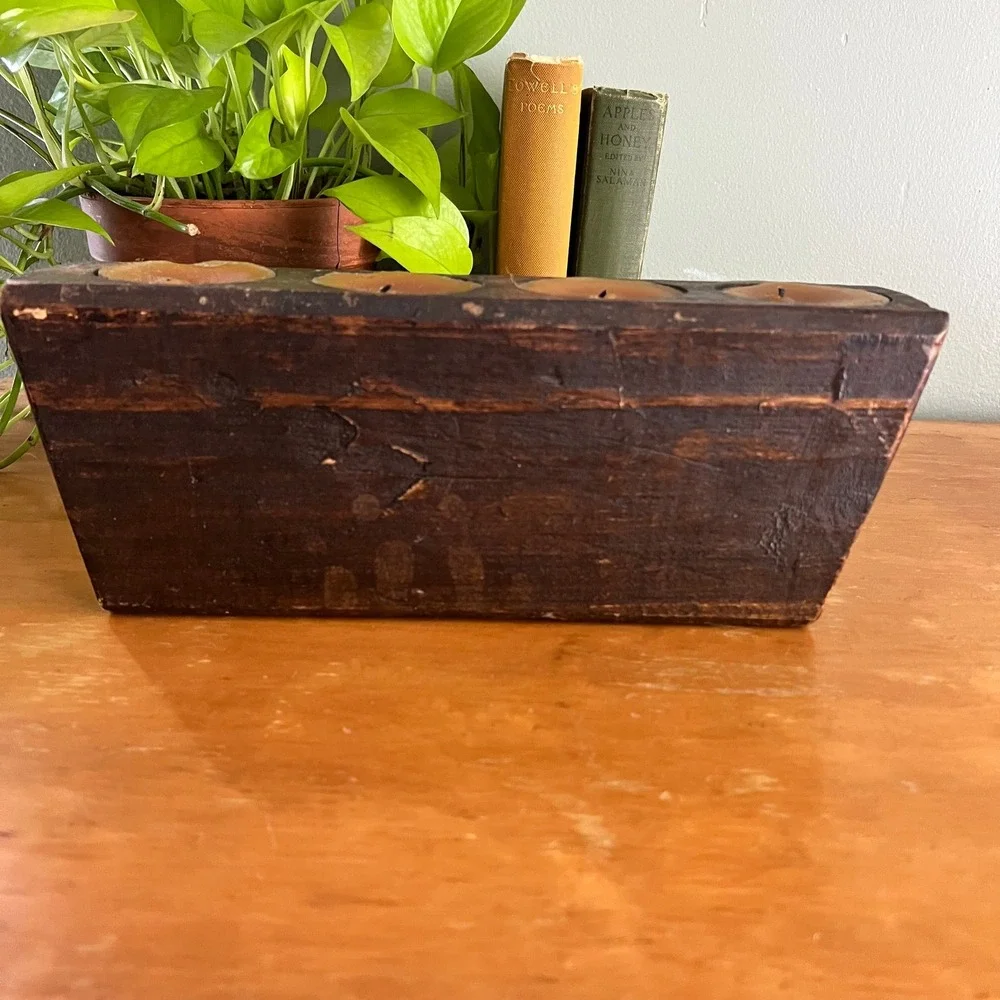 Rustic Vintage Sugar Mold Candle Holder Wood 4 Hole Primitive Decor with Candles